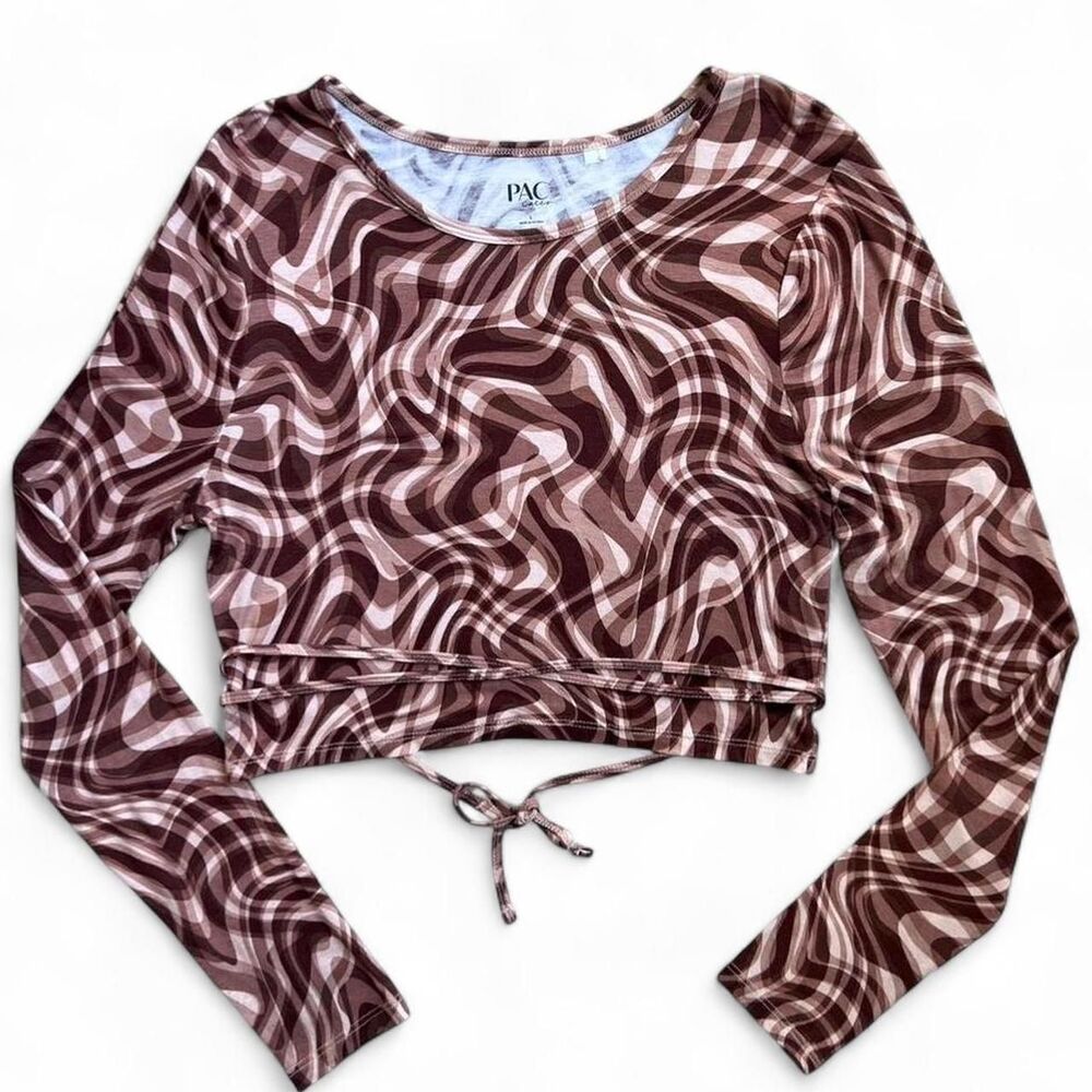 PacSun Brown Swirl Crop Top Tie Waist Long Sleeve Women’s Large